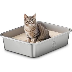 Bac Litiere pour Chat en INOX, Bac à Litière pour Grands Chats, Chatons et Lapins, Caisse Chats Litiere, Litiere Toilette pour Chat, Anti-Adhérent, Anti-Odeurs, Facile à Nettoyer (ICOYEA, neuf)