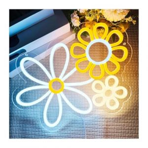Lumi&egrave;re n&eacute;on Enseigne lumineuse au n&eacute;on d&eacute;corative en forme de fleur, faite &agrave; la main, id&eacute;ale pour une p&acirc;tisserie ou une chambre d'enfant (34 cm x 33,6 cm) (erxunerchaodianzishangwuyouxiangongsi, neuf)