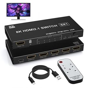 Commutateur HDMI 4K 120 Hz 5 en 1 avec t&eacute;l&eacute;commande &ndash; Commutateur HDMI 8K @ 60 Hz/4K @ 120 Hz 5 Ports pour PS5 Xbox PS4 PC TV (LTH EU STORE, neuf)