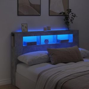 IKAYAA Tête de lit à LED Tête de lit avec Rangement Tete de lit 160 cm Têtes de lit pour Adulte-Gris béton-160 x 103.5 cm (Zhuo su ao, neuf)