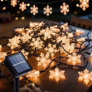 Ninonly Guirlande Lumineuse Ext&eacute;rieure Solaire, 7M 50 LED Flocon de Neige Guirlande Guinguette &Eacute;tanche, 8 Modes Lumi&egrave;re Ext&eacute;rieur D&eacute;coration No&euml;l Jardin Terrasse, Lampe pour Sapin de No&euml;l (Ninonly-Direct, neuf)