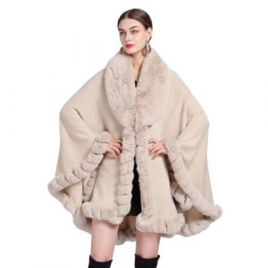 THERIM Poncho d'hiver en Fourrure pour Femmes Cape de Luxe en Fausse Fourrure Cardigan Chaud Cape Mi-Longue Enveloppes de Mariage,Beige,One Size (zhilirongxiang, neuf)