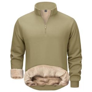 TACVASEN Pull Polaire Chaud pour Homme Pull de Travail &agrave; Col Montant Hiver Manches Longues Veste Polaire Doubl&eacute;e Sweat-Shirt Doubl&eacute; Chaud Kaki, XL (TACVASEN-EU, neuf)