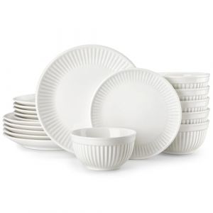 MALACASA 18 Pi&egrave;ces Service de Vaisselle en Porcelaine pour 6 Personnes, Assiettes Service de table Blanc avec D&eacute;tails en Relief, Passe au Micro-ondes - S&eacute;rie LEILA (MALACASA Online Store, neuf)