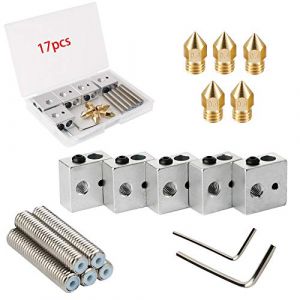RUNCCI-YUN 5pcs 30MM Longueur Extrudeuse 1.75MM Teflon Tube de gorge et 5pcs 0.4MM Extrudeuse en laiton T&ecirc;te d'impression Buse et 5pcs Blocs chauffants hotend pour MK8 Makerbot Anet A8 Imprimante 3D (RUNCCI-YUN, neuf)