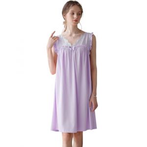 Nanxson Chemise de Nuit en Coton Tricoté pour Femme Robe de Nuit sans Manches Col en V Dentelle Vêtements de Nuit (XXL,Pourpre) (Nasisa, neuf)