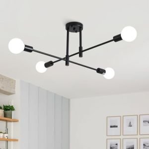 MRHYSWD Lustre Noir Luminaire Plafonnier Noir Industriel Vintage Moderne, 4 Lumi&egrave;res De E27 Plafonnier Chambre Salon Salle De Bain Cuisine Couloir Salle &agrave; Manger Paille Entree, Sans Ampoule (MRHYSWD（FR）, neuf)