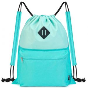 WANDF Sac à Dos à Cordon Sport avec Compartiment Humide Sac à Cordon résistant l'eau pour Femmes Hommes (Vert Menthe avec épaulière) (WANDF FR, neuf)