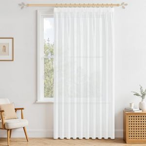 MRTREES Lot de 1 Petit Rideaux Transparent Blanc avec Ruban Froncer Hauteur 145cm et 200cm Largeur Court Rideau Voilage Boheme pour Chambre Fille de Le Salon Moderne 200x145 (LXH) (MRTREES HOME, neuf)