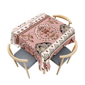 Treer Nappe Mandala de Style Ethnique, Effet Lotus Nappe de Table,Nappe de Jardin Lavable, Carré Nappe Anti-Taches en Polyester Adaptée à Décoration Intérieure Extérieure (Rose,150x150cm) (Treer, neuf)