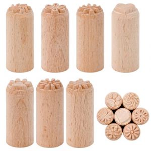 VGECEE 7PCS Tampon Poterie 5x2 cm Outils de Poteries en Bois Tampon Motif Fleur, Coeur, Pattes et Feuilles, Timbre de Poterie Timbres en Bois Naturel pour Argile Artisanat D&eacute;cor Scrapbooking Biscuit (Teksyjiuh, neuf)