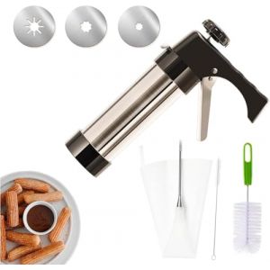 MUSLONG Churrera avec 3 buses de formes différentes, churrens pour churros, poche à douille avec buses pour diverses décorations, machine à churros Ø 5,6 x 21 cm (JBlue Store, neuf)