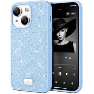BEZ&reg; Coque pour iPhone 15 Paillette, Coque Compatible avec iPhone 15 Glitter, Coque iPhone 15, Series de Etuis avec Bling & Co., &Eacute;tui en Diamant Etincelant et &agrave; Cristal Bling, Bleu Ciel (TheBlingZ., neuf)