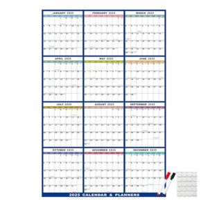 Calendrier Mural Mensuel Effa&ccedil;able &Agrave; Sec, Calendrier Effa&ccedil;able &Agrave; Sec 2025, Tableau Blanc Annuel, Planificateur De Calendrier Mensuel 2025 R&eacute;utilisable Avec Marqueurs (rundli, neuf)