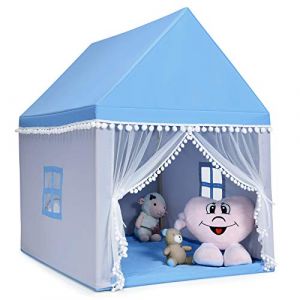 COSTWAY Tente de Jeux Enfant avec Tapis Doux & Lavable, Maison de Jeu en Ch&acirc;teau de Style Princesse en Coton, Cadre en Bois pour 3-4 Gar&ccedil;ons et Filles, 120x105x140cm (FDS GmbH, neuf)