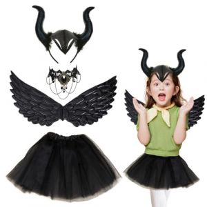 GTJEOI Ensemble D&eacute;guisement Diable pour Enfant, Costume de Diable pour Enfant avec Corne Diable Aile Demon Collier Karneval Robe Karneval Noire, Costume de Diable karnevals pour Filles (GEERIC TECHNOLOGY CO LIMITED, neuf)