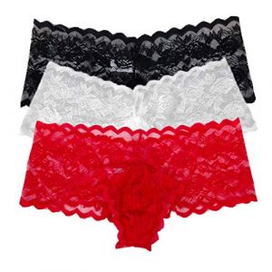 KHUFUZI 3 couleurs Pack Sexy dentelle pour homme culotte Sissy pochette slip ICE soie Boxer sous-vêtements Lingerie cadeau pour petit ami, Noir/blanc/rouge., M (RUNSONE-FR, neuf)