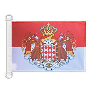 AZ FLAG - Drapeau Monaco avec armes - 45x30 cm - Pavillon Nautique Monégasque Armoiries - Ecusson Spécial Bateau Et Extérieur En Maille Bloquée Avec Anneaux Plastiques Intégrés - 30g (AZ-FLAG, neuf)