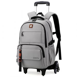 Amythe Sac à Dos à Roulettes pour Enfants Adolescents, Sac Ecole College pour Garçon avec Chariot, 31 L Sac D'école Garçon Léger à la mode, Cartable à Roulettes pour les 9-18 ans, Gris (Amythe, neuf)