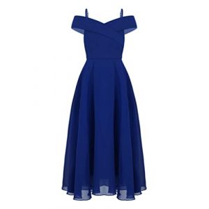 iiniim Robe C&eacute;r&eacute;monie Soir&eacute;e Cocktail Enfant Fille Robe &Eacute;paules Denudee sans Manches Tenue Demoiselles d'honneur Princesse Robes Mousseline De Soie 4-16 Ans Bleu Royal 13-14 Ans (yunduantong, neuf)