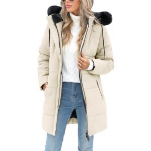 Tuopuda Manteau Femme Hiver Doudoune Chaude Veste Polaire Longue Blouson Femme Chic Manteaux Parka Imperm&eacute;able &agrave; Capuche et Zipp&eacute; Coupe-Vent Idee Cadeau, Beige, M (GHF-Direct, neuf)