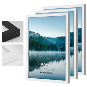 COMPOLICY Lot de 3 cadres photo 50x70 cm Blanc Cadres photo en bois avec capacit&eacute;s de pose au sol et au mur Cadres pour photos, images, posters (longhuadianzi, neuf)