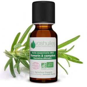 VOSHUILES - Huile Essentielle BIO Romarin &agrave; Camphre 20ml - Pure et Naturelle- Aromath&eacute;rapie- Diffusion- Massage- Relaxation- Qualit&eacute; Sup&eacute;rieure- Vegan- Sans Additifs (VOSHUILES, neuf)