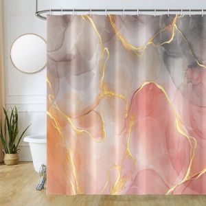 Uiiooazy Rideau Douche Anti Moisissure, Rideau de Douche 200x180cm Rose Effet Marbre Gris Jaune Rideaux de Baignoire Tissu Lavable Imperméable Polyester Rideaux Salle de Bain avec 12 Crochets (dongguibinjingpinxiaodianpu, neuf)