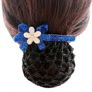 Filet à cheveux for chignon, filet à cheveux for femme, nœud papillon élastique for chignon, filet à cheveux à fleurs, pince à cheveux, fleur argentée bleu roi, maille rugueuse K26 (XZKBHZ, neuf)