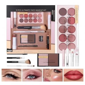 Mihauuke Kit de Maquillage,Trousse Complète Pour Jeunes Filles | 11 Pièces Fard à Paupières Correcteur Pinceau Rouge à Lèvres Highlighter pour Halloween Travail Mariage Rendez-vous Anniversaire (Mihauuke, neuf)