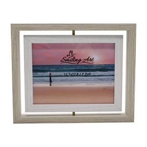 Smiling Art Cadre photo pivotant, cadre double pour 2 photos en bois MDF avec verre en format paysage et portrait à poser (Verre, Blanc, 13 x 18 cm) (Smiling Art, neuf)