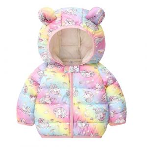 JiAmy Manteau d'hiver pour b&eacute;b&eacute; avec capuche - Veste &agrave; manches longues - Veste l&eacute;g&egrave;re - Arc-en-ciel - Licorne - 4-5 ans (JiAmy-EU, neuf)