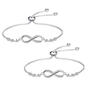 EQLEF Bracelet Infini Femme Argent, 2 Bracelets D'amiti&eacute; R&eacute;glables en Argent Bracelet D'amiti&eacute; Infini Bracelet de Fille Bracelet D'amour Bracelet de Fille Cadeau (Cheerful Picks, neuf)