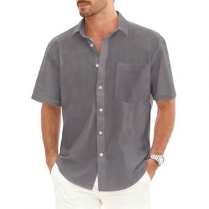 VDDTAGAM Chemise Homme Manches Longues Chemise Col Mao Homme Ensemble Chemise Short Homme Chemisette Homme Ensemble Lin Homme Chemise Chemise Blanche Homme Chemise sans Repassage Chemi(Dark Gray,4XL) (VDDTAGAM, neuf)