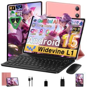 Android 15 Tablette 10 Pouces 30Go RAM+64Go ROM (2To/TF), Gemini AI, Octa-Core, 1280 * 800 FHD IPS, 5MP + 13MP, Veille Extra Longue, 5G WiFi, Widevine L1, Face ID, GMS, Tablette avec clavier - Or Rose (SANLAST SP. Z O.O, neuf)