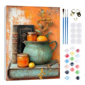 RICUVED Seau m&eacute;tallique Peinture par Num&eacute;ros DIY Kit 20x30cm pour Adultes Enfants avec Cadre en Bois&ndash;Fleur DIY Peinture &agrave; l'huile par Num&eacute;ros sur Toile Artisanat avec Pinceaux Peintures Acryliques (FANDIJIA, neuf)