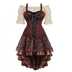 Jutrisujo Corset Jupe Robe Top Bustier Femme 3 Pcs Steampunk Pirate Halloween Sexy Vintage Grande Taille Gothique Costume Brun XL (jutrisujo Unique, neuf)