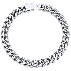 Bracelet Homme Argent Gar&ccedil;on Acier Inoxydable 23 cm Gourmette Maille Cubaine Grosse 7 mm Enfant Chaine Ado Collier Main Cadeau pour Lui (ChainsHouse Jewellery, neuf)