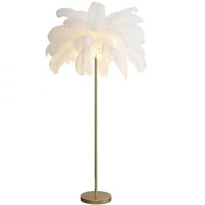 Lampe de sol en plumes d'autruche naturelle, lampes à plumes, lampe sur pied de chambre à coucher avec abat-jour en plumes, ampoule LED 3 couleurs, lampadaires en plumes, éclairage de salon pour (DHBYR, neuf)