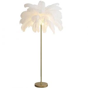 Lampe de sol en plumes d'autruche naturelle, lampes à plumes, lampe sur pied de chambre à coucher avec abat-jour en plumes, ampoule LED 3 couleurs, lampadaires en plumes, éclairage de salon pour (FANYOUSMAO, neuf)