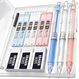 Nicpro 3 Porte-Mines Pastel 0,5 avec Étui pour L'école, Critérium 0,5 mm avec 6 tubes Recharge HB Plomb, 3 Gommes, pour Étudiant, Écriture, Dessin, Croquis (NicproShop EU, neuf)