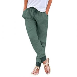Pantalon Coton Lin Femme, Pantalons Fluide Femme Sarouel été Léger Décontractés Mode Pantacourt Confortable Rétro Pants Chic Elegant Taille Elastique Pantalons De Sport Jogging Baggy Yoga avec Poches (Zhiyao(Exclusif à 50%-80% réduction), neuf)