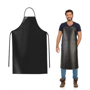 FUIPVGI Imperm&eacute;able Noir Tablier, Tablier de Travail, Tablier en Cuir Artificiel, pour Cuisine, Restaurant, Jardin et Barbecue, Boucher, Barbier, Vaisselle, Nettoyage, R&eacute;sistant &agrave; L'huile (Noir) (DONG YI, neuf)