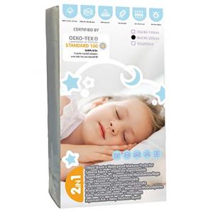 Bisoo 90x190 / 90x200 cm pour Lit - 1 Drap Housse Imperm&eacute;able 2en1 - Drap Housse Ajustable + Al&egrave;se Prot&egrave;ge Matelas B&eacute;b&eacute; - Souple et Silencieux - 100% Jersey Coton 160GSM Oeko-Tex (200x90 Blanc) (Bisoo LLC, neuf)