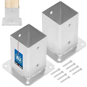 KOTARBAU&reg; 2X Support De Poteau 90 x 90 mm en Acier Galvanis&eacute; | Support De Poteau &Agrave; Visser pour Poteaux | Pied Poteau | Platine Poteau | Support Poteau Bois |Fixation Poteau Bois |Support Poteau Acier (KOTARBAU, neuf)