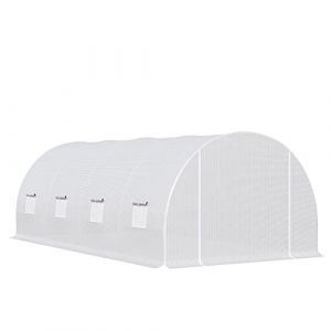 Outsunny Serre de Jardin Tunnel Surface Sol 18 m² 6L x 3l x 2H m 8 fenêtres châssis Tubulaire renforcé 24 mm Blanc (Aosom FR, neuf)
