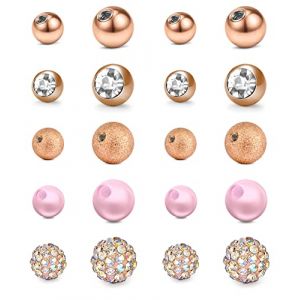 Mayhoop 10 Paires 14G 5mm/8mm Boules de Piercing Boules de Piercing Nombril Boules de Remplacement Acier Chirurgical ou Plastique Boules de Perle Cristal pour Piercing Nombril pour Femme Or Rose (Mayhoop, neuf)