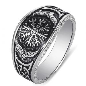 MayiaHey Bague Végévisir, Bague Boussole Pirate Pour Homme, Bague Rune Heaume Crainte Bague Symbole Viking Valknut Odin, Bague Nœud Celtique Classique Bague Nordique Faucon Aigle Corbeau (57) (MayiaHey, neuf)