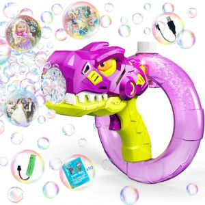Pistolet &agrave; Bulles Dinosaure Rechargeable | Machine &agrave; Bulles pour Enfants 3-7 Ans | Jouet D'ext&eacute;rieur Souffleur de Bulles | Cadeau Anniversaire, Mariage et F&ecirc;tes pour Enfants (Purple) (Fozing, neuf)