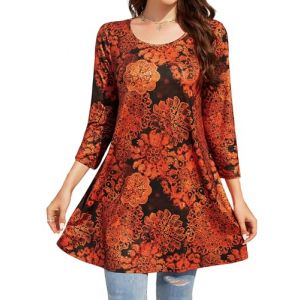 Enmain Tunique Femme Grande Taille &agrave; Manches Longues Tuniques Top Blouse Casual &Eacute;l&eacute;gant Chic Paisley Blouse Ample T-Shirt pour Femme Orange M (ELOOKEUR, neuf)